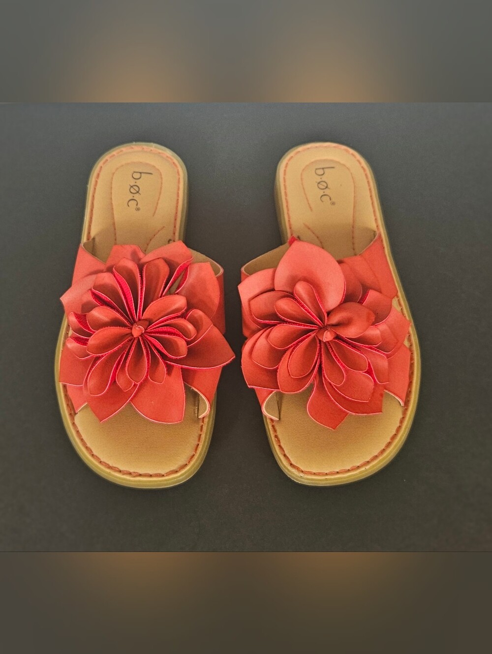 ​b.o.c. Born Concept Women's Red Floral Slide Sandals Size 7 M Faux Leather - Picture 11 of 16